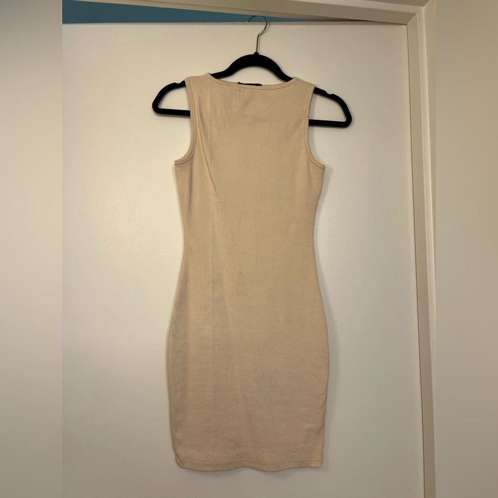 Missguided Beige Ribbed Sleeveless Mini Dress
